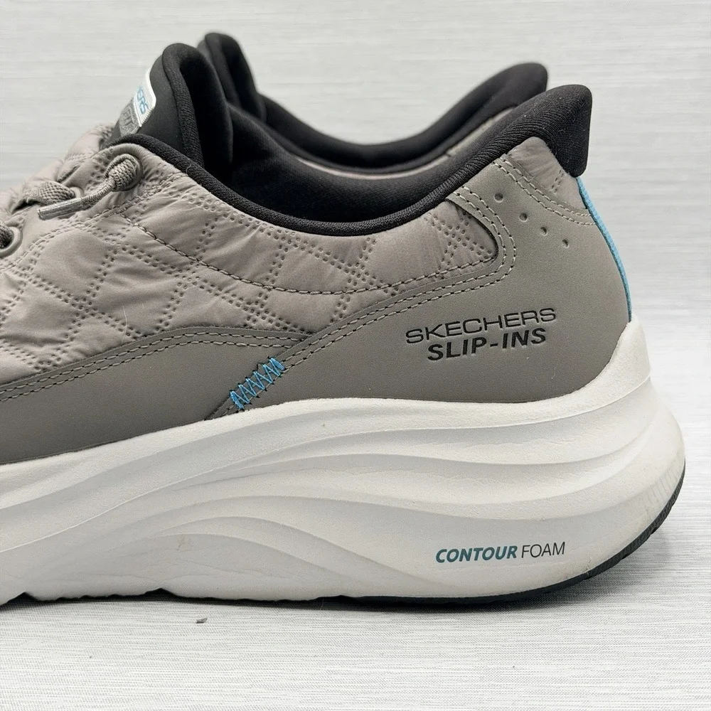Skechers Slip Ins Men's 10.5 Shoes Grey Cozy Fit Quilted Hands Free 232619